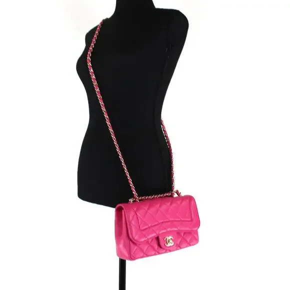 CHANEL Mini Pink Quilted Lambskin Mademoiselle Chic Mini Flap Bag Gold CC Logo - Picture 2 of 11